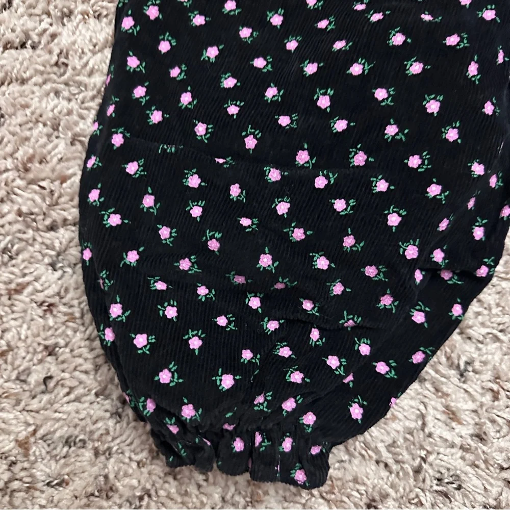 Vintage Tiny Tots Black & Pink Floral Corduroy Jumpsuit Baby Girl Size 18 Months